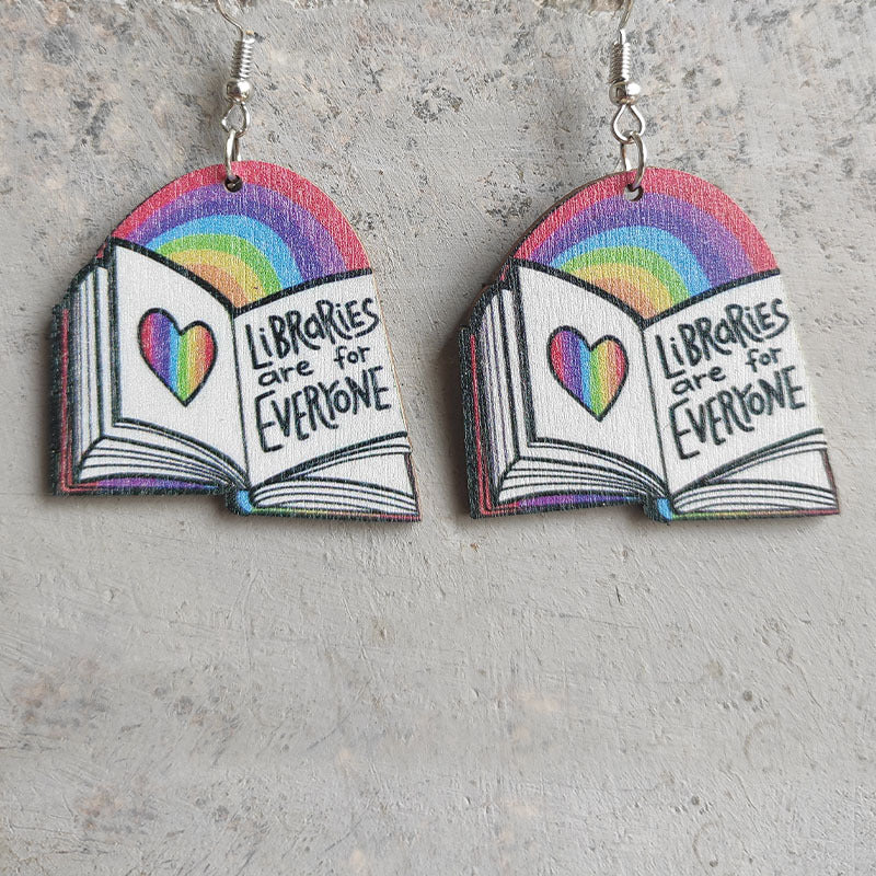 Wholesale 2 Pair/Pack Reading Books Rainbow Love Fashion Cute Wooden Earrings